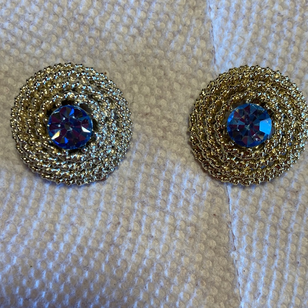Vintage Twisted gold Tone AB Rhinestone clip-on Earrings
